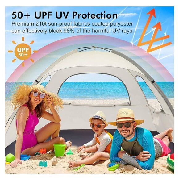 WhiteFang Beach Tent Anti-UV Portable Sun Shade Shelter 3 Person Carrying Bag - Picture 4 of 10